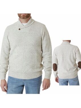 Chaps Men's Pullover Sweater Size M Ivory/Cream Shawl Collar Soft Cotton